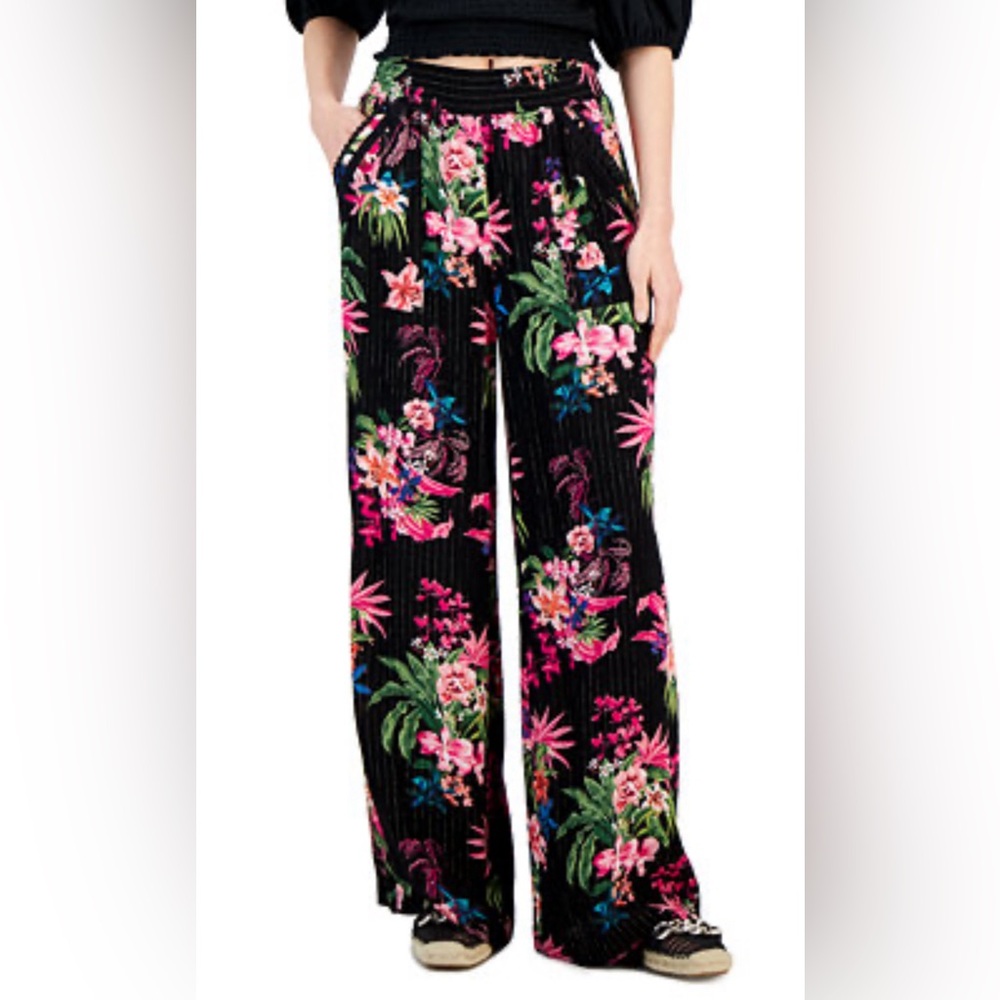 Macy’s International Concept metallic printed wide leg high rise pants size L